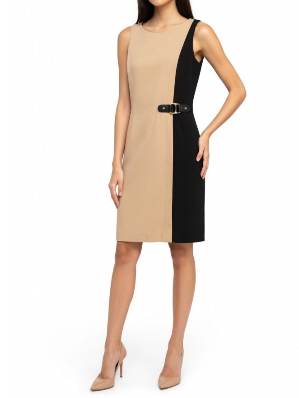 Lauren Ralph Lauren Sleeveless Side Buckle Ponte Knit Sheath Dress